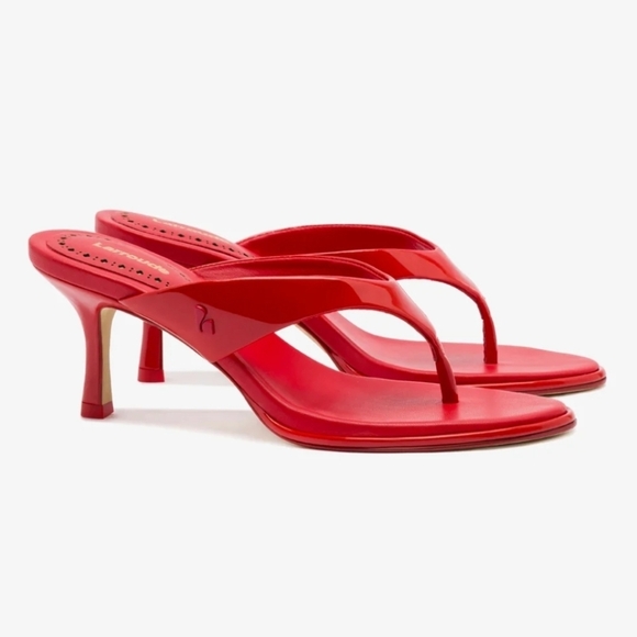 Larroude Shoes - ❤️🔹️Larroude 🔹️Gaia Patent Leather Heeled Sandal In Scarlet Leather